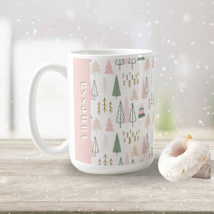 Taza De Café Árboles navideños minimalistas Sage Green y Rubor 