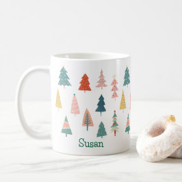 Taza De Café Árboles navideños modernos festejan Esmeralda verd