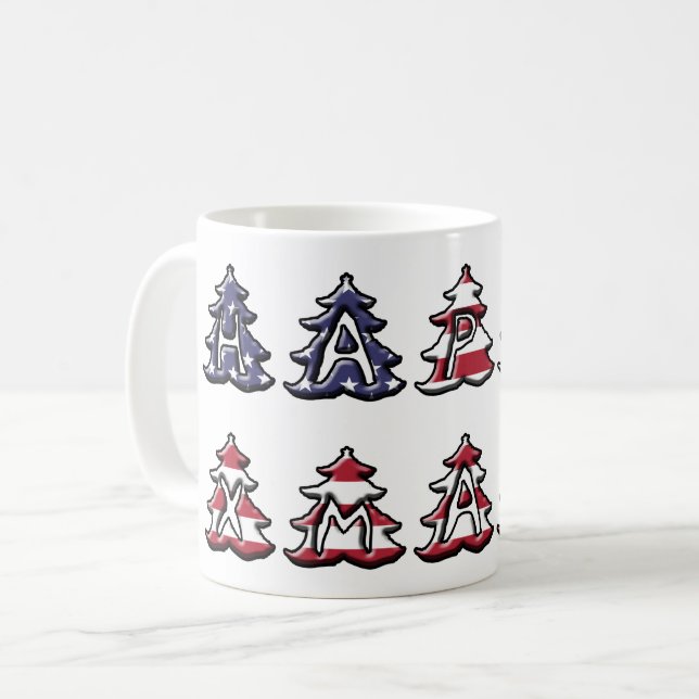 Taza De Café Árboles navideños patrióticos Feliz XMAS (Anverso izquierdo)