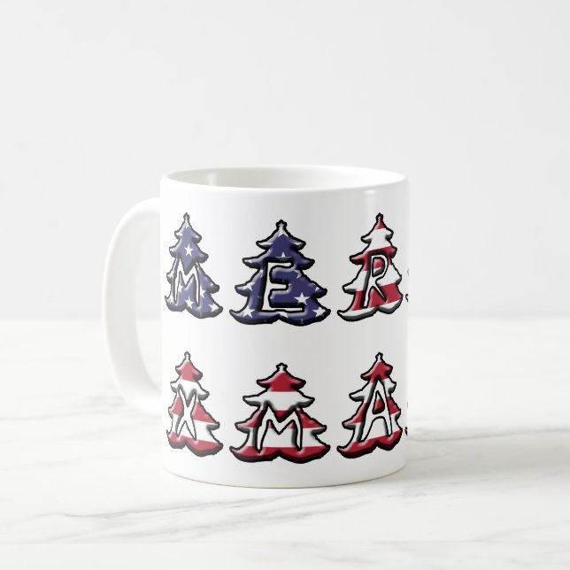 Taza De Café Árboles navideños patrióticos Merry XMAS (Anverso izquierdo)