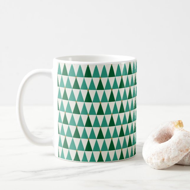 Taza De Café Árboles navideños Purpurinas modernos de mediados  (Con donut)