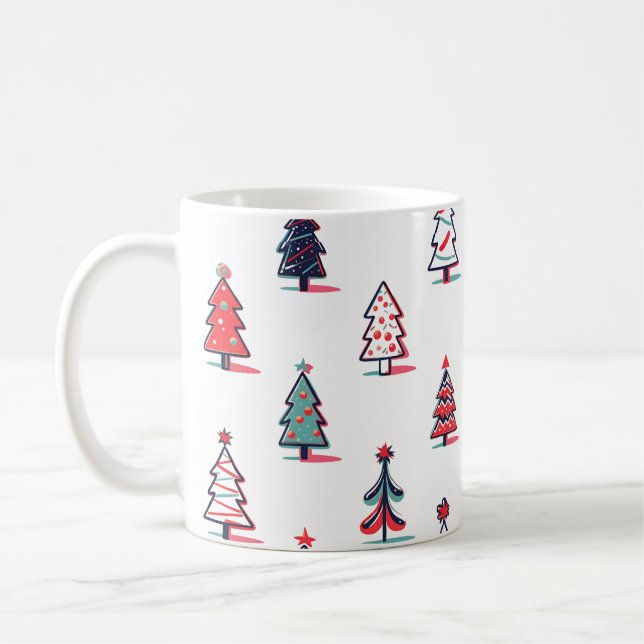 Taza De Café Árboles navideños retro coloridos y alegres (Izquierda)