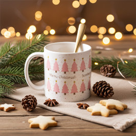 Taza De Café Árboles navideños rosados personalizados, estrella