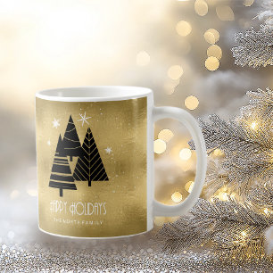 Taza De Café Árboles navideños y copos de nieve Gold ID863