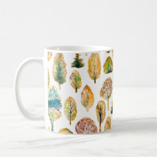 Taza De Café Árboles otoñales de color agua, patrón sin costura