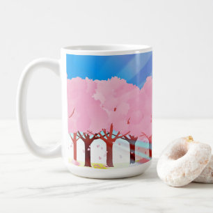 Taza De Café Árboles Rosa Y Diseño De Cielo Azul