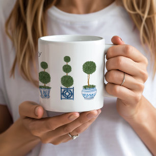 Taza De Café Árboles topiarios de cerámica Chinoiserie Trio 