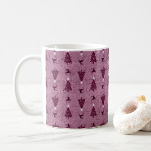 Taza De Café Árboles tradicionales de Navidad y renos rosados