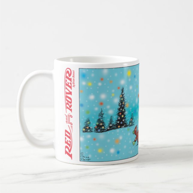 Taza De Café Árboles vacacionales Rojo y Rover y copos de nieve (Izquierda)