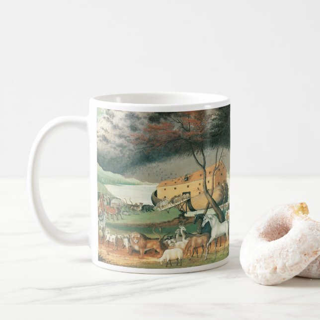 Taza De Café Arca de Noé por Edward Hicks, Arte Popular Antiguo (Con donut)