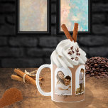 Taza De Café Arches 4 Photo Terracotta | Pareja Rubor   Nombres<br><div class="desc">El diseño de esta pareja consta de cuatro fotos abovedadas con marcos blancos entrelazados y negros sobre un fondo de terracota. Debajo se ha diseñado el espacio para los nombres de la pareja en texto de guión.</div>