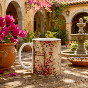Taza De Café Arco Floral Vintage Textura Botánica Beige