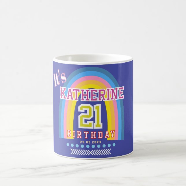 Taza De Café Arcoíris 21 Cumpleaños Azul (Centro)