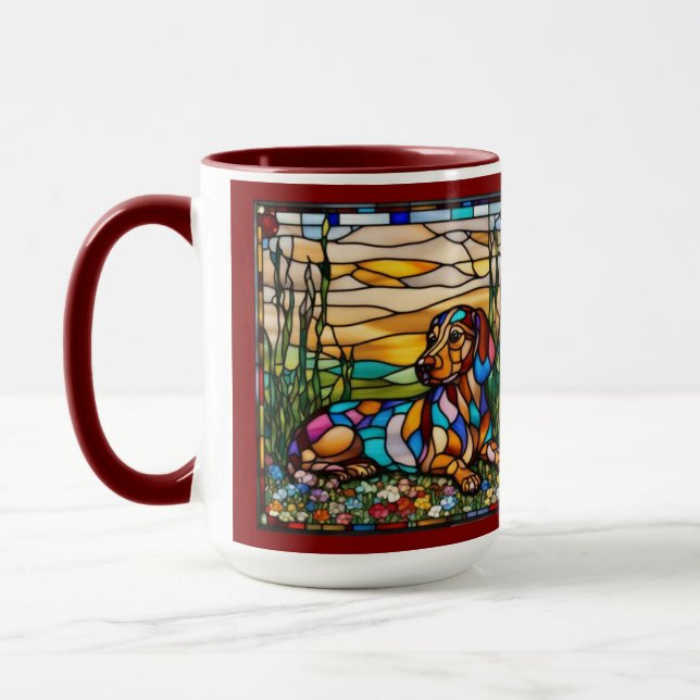 Taza de café arcoíris adorable Dachshund (Izquierda)