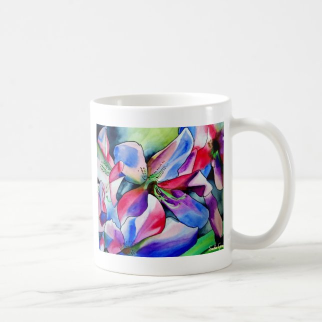Taza De Café Arcoiris Azalea florido original pintura acuarela (Derecha)