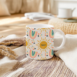 Taza De Café Arcoíris Bohemio Retro Amanecer Aquarela 