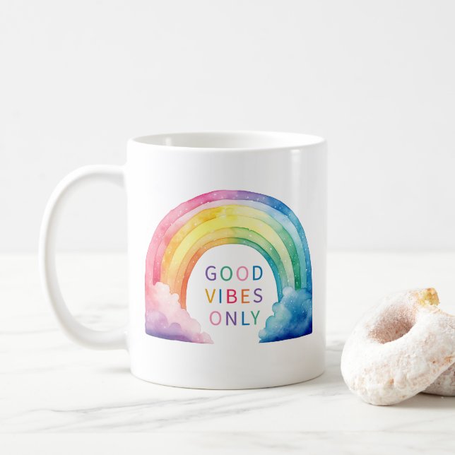 Taza De Café Arcoiris color de agua buenas vibraciones sólo caf (Con donut)