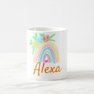 Taza De Café Arcoíris colorido boho floral acuarela agregar nom
