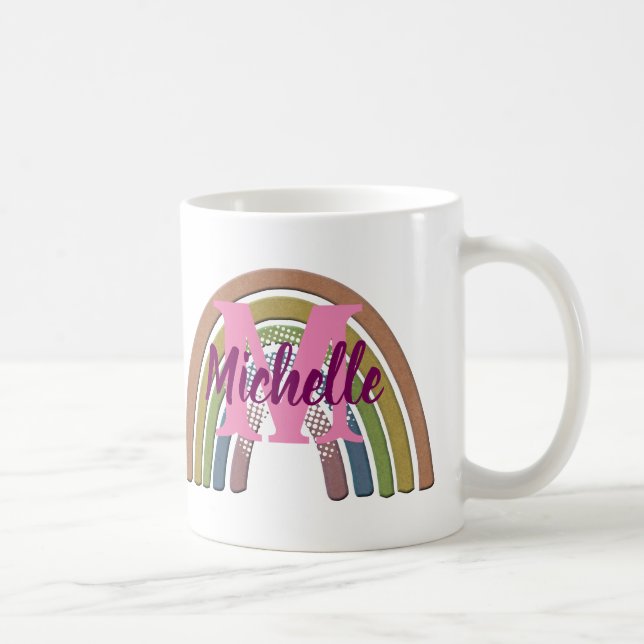 Taza De Café Arcoiris con falso papel rústico Textura Nombre pe (Derecha)