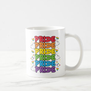 Taza De Café Arcoiris, corazones y nubes - Orgullo repetido