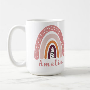 Taza De Café Arcoiris de boho rosa con nombre personalizado