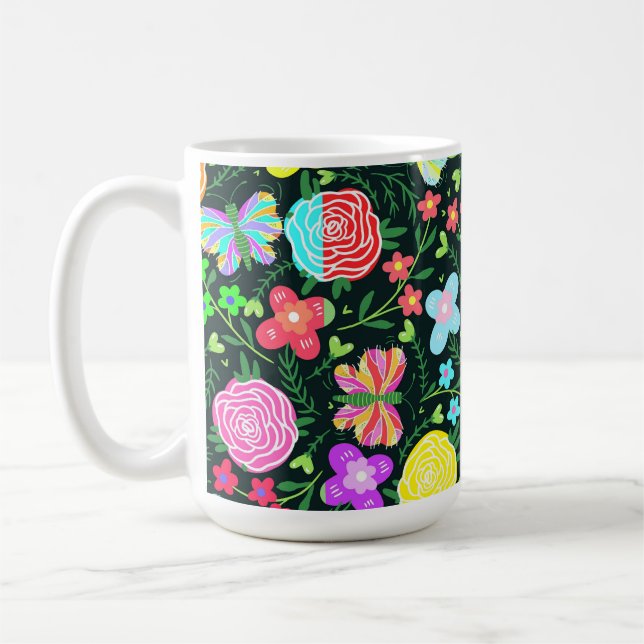 Taza De Café Arcoiris de flor de mariposa (Izquierda)
