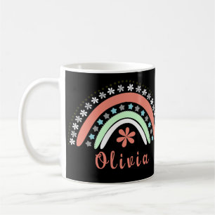 Taza De Café Arcoiris floral Boho con nombre personalizado