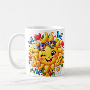 Taza De Café Arcoíris Floral Sol Feliz