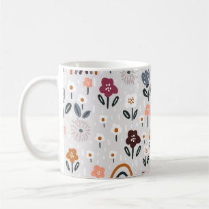 Taza De Café Arcoiris florales: Textura sin soldadura dibujada 