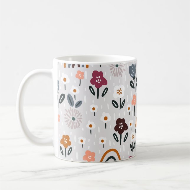 Taza De Café Arcoiris florales: Textura sin soldadura dibujada  (Izquierda)