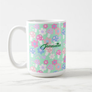 Taza De Café Arcoiris, Hongos Y Flores Cutos