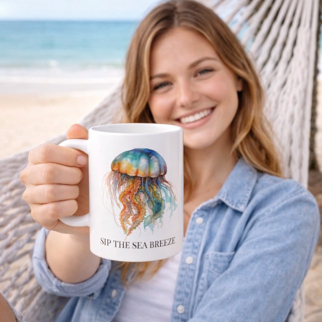 Taza De Café Arcoiris marea medusa: Arte acuarela (Subido por el creador)