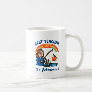 Taza De Café Arcoíris Mujer Pescando Manzana Mejor Maestra de T