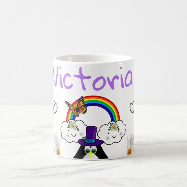 Taza De Café Arcoiris Pingüino Floral Daisy Butterfly Mug (Centro)