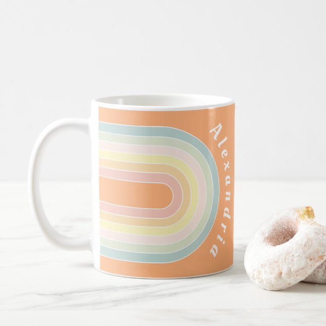 Taza De Café Arcoiris Retro Pastel Personalizado (Con donut)