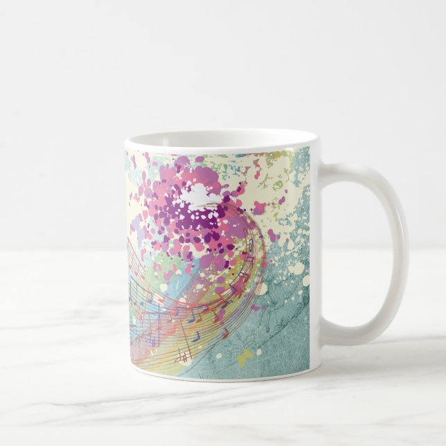 Taza De Café Arcoiris retro y notas musicales sobre una textura (Derecha)
