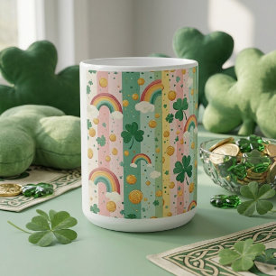 Taza De Café Arcoíris Shamrocks Irlandés Pastel Rosa Verde 