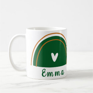 Taza De Café Arcoiris verde Heart Boho con nombre personalizado