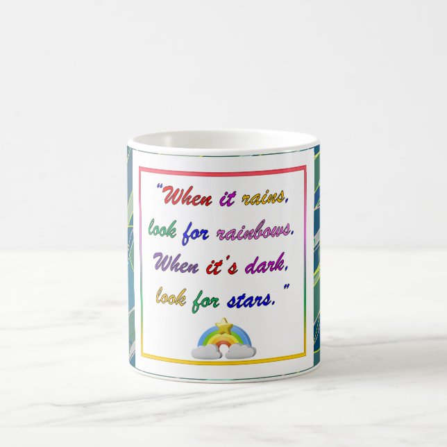 Taza De Café Arcoiris y estrellas - Mug azul motivacional (Centro)