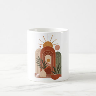 Taza De Café Arcos de terracota boho sol Arte de plantas minima