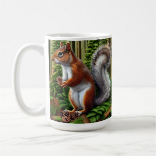 Taza De Café Ardilla Abstracta Cubierta Con Pineconas
