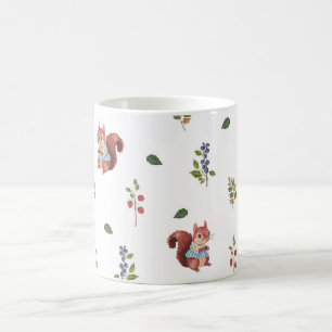 Taza De Café Ardilla adorable y patrón de arándanos forestales