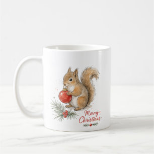 Taza De Café Ardilla de Navidad con adorno rojo