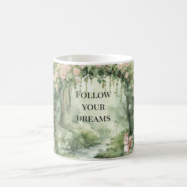 Taza De Café Ardilla del bosque floral rosa (Centro)