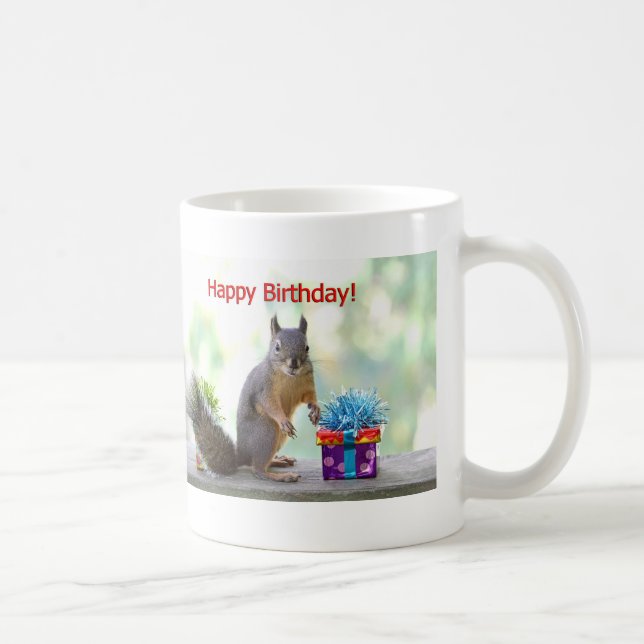 Taza De Café Ardilla del feliz cumpleaños (Derecha)