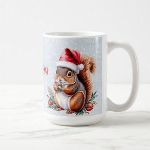 Taza De Café ardilla gorrión Santa hat nieve Feliz Navidad