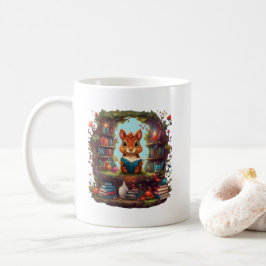 Taza De Café Ardilla leyendo en una estantería vintage
