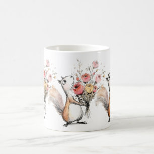 Taza De Café Ardilla linda con ramo de flores