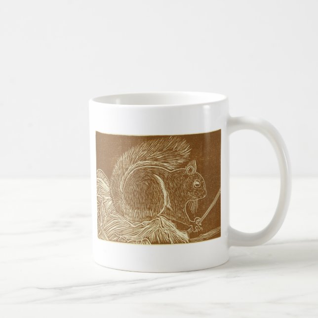 Taza De Café Ardilla Linocut de Brown (Derecha)