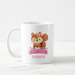 Taza De Café ardilla personalizada Feliz Rosa de Pascua